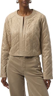 Joseph Ribkoff Studded Diamond Quilted Faux Suede Jacket