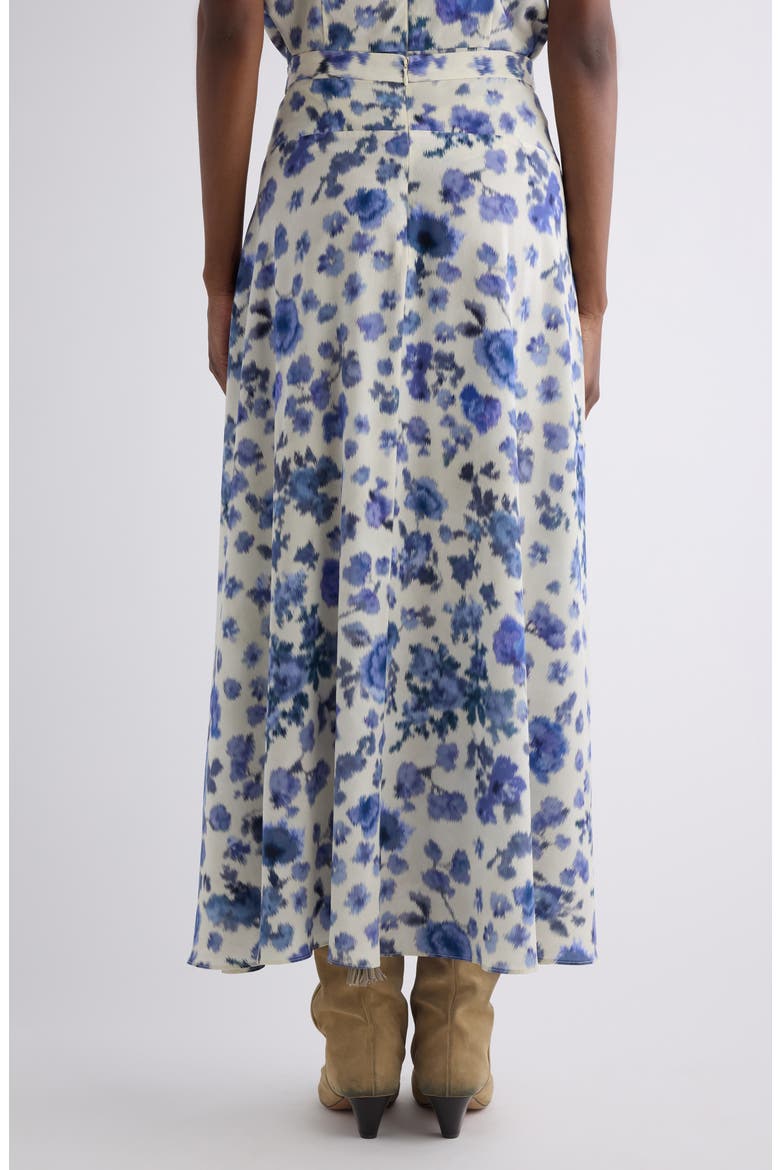 Sakura Floral Ikat Print Stretch Silk Skirt, Alternate, color, BLUE