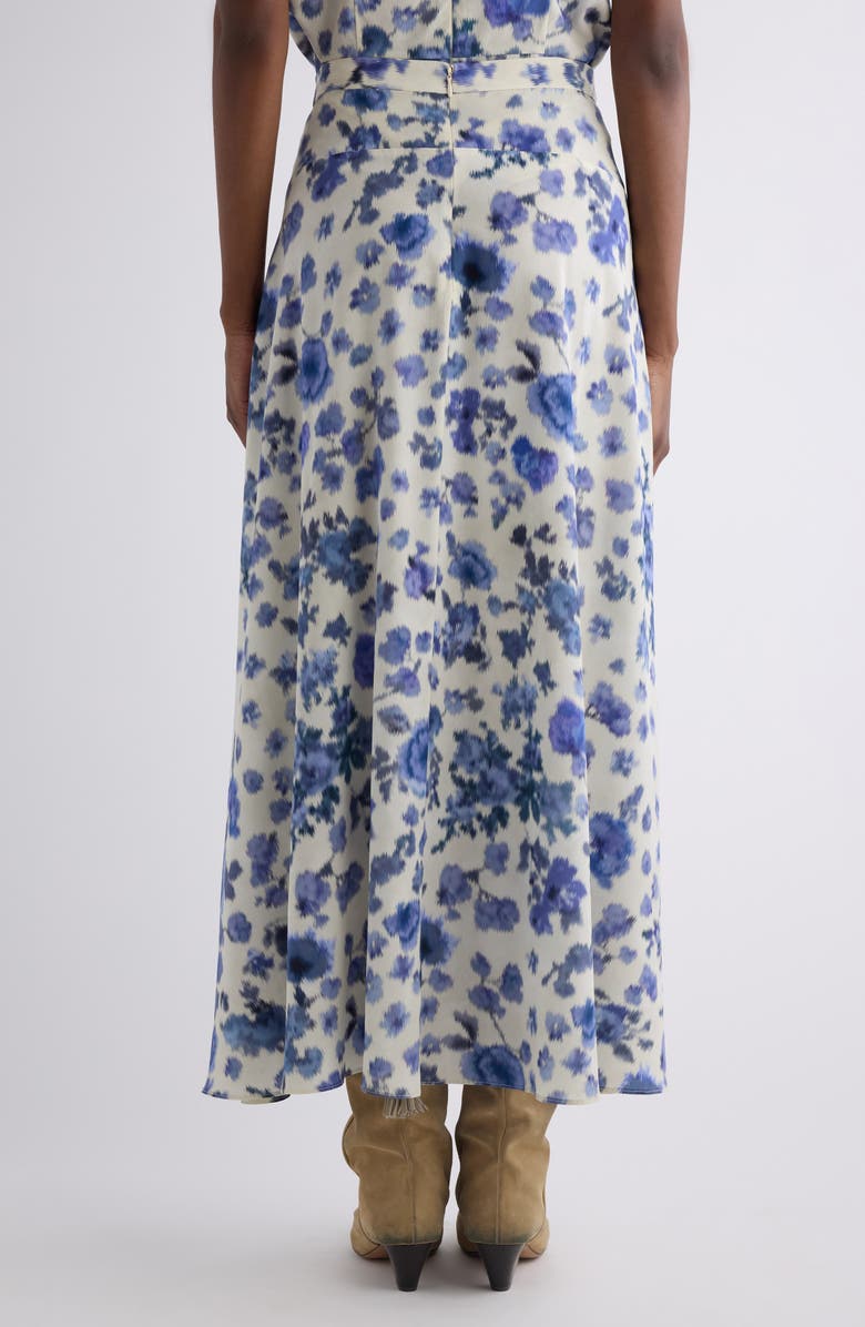 Isabel Marant Sakura Floral Ikat Print Stretch Silk Skirt, Alternate, color, Blue