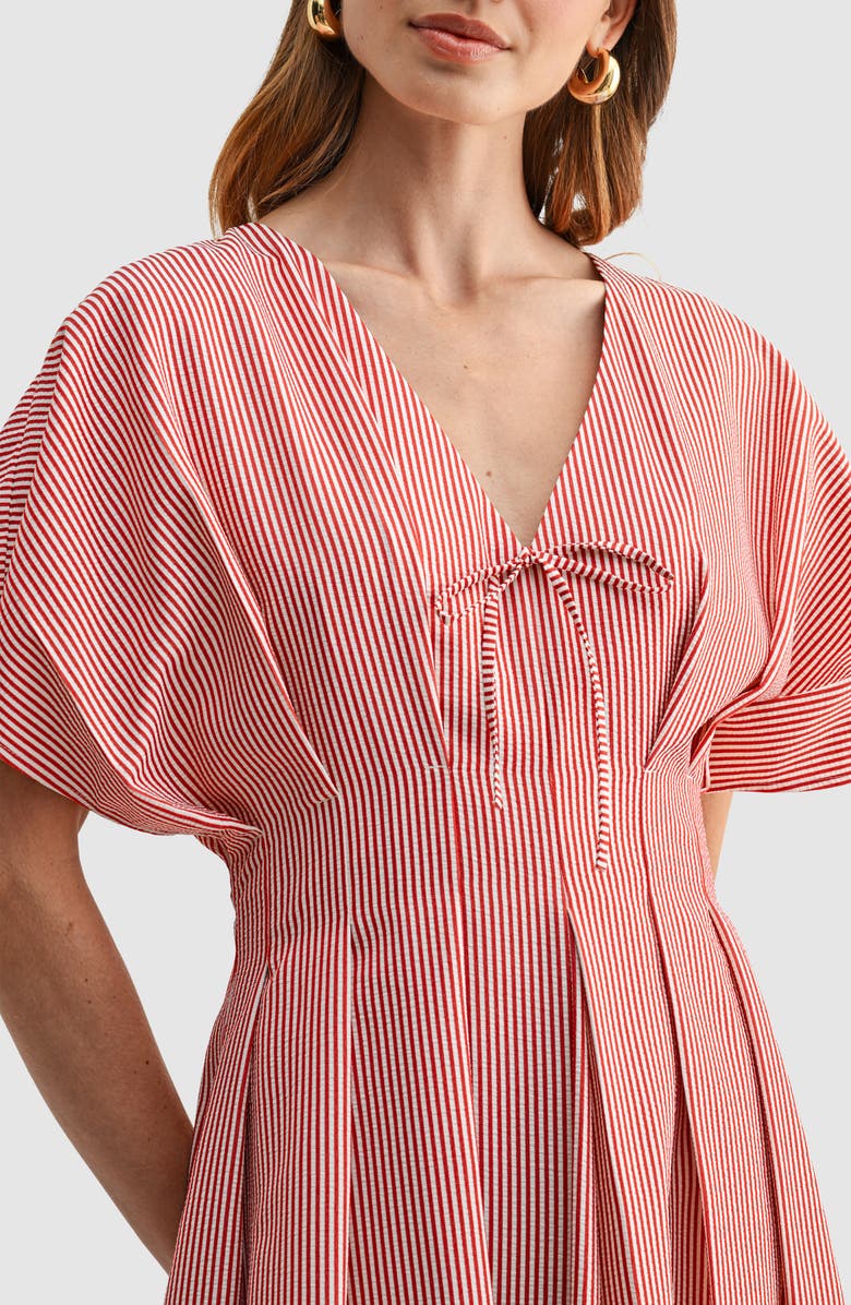 Mila Mae Stripe Pleat Waist A-Line Midi Dress, Alternate, color, Red Striped