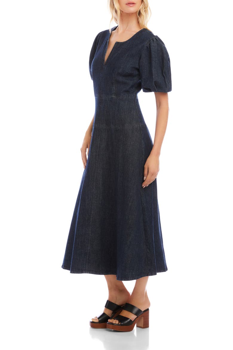 Denim Puff Sleeve A-Line Dress, Alternate, color, DENIM