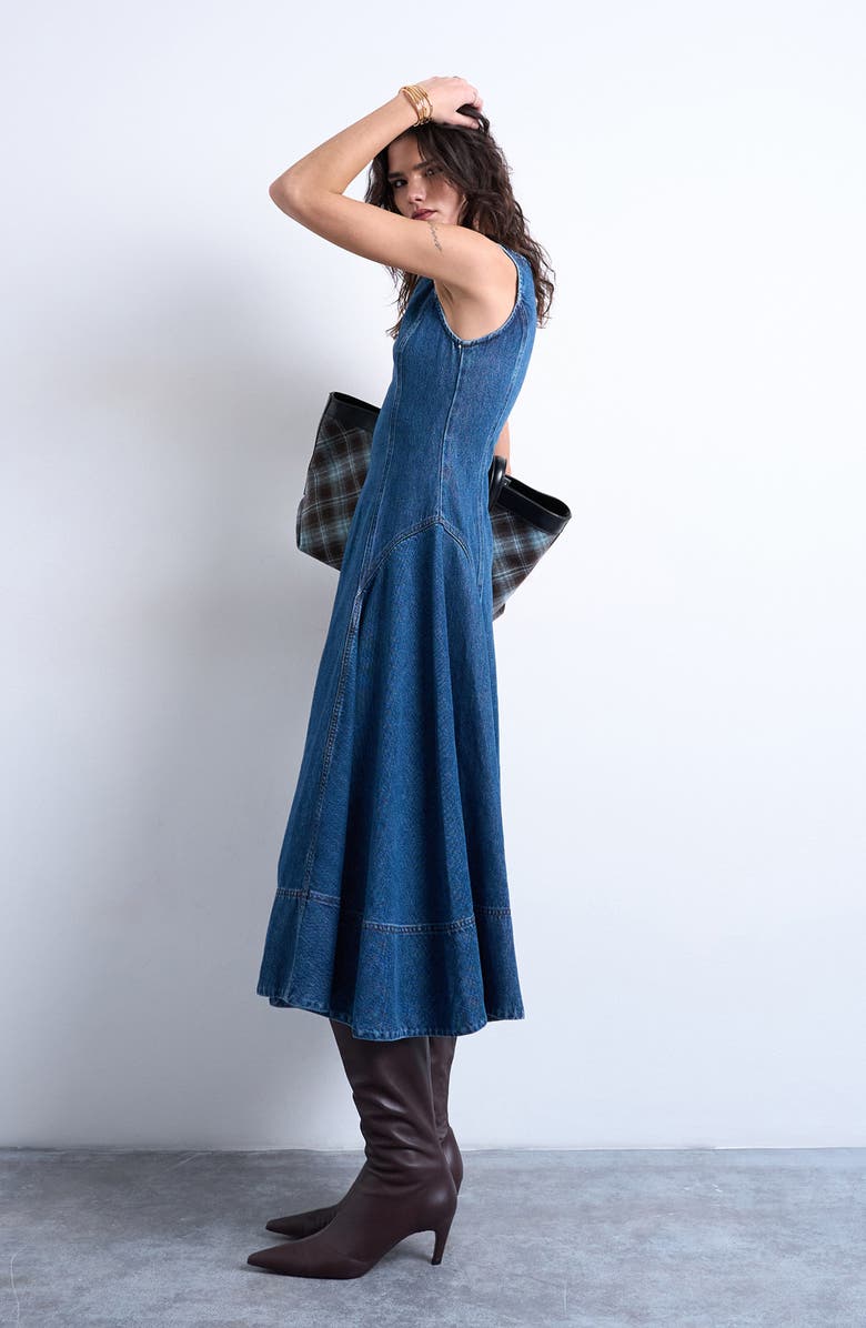 Topshop Sleeveless Denim Dress, Alternate, color, Medium Blue