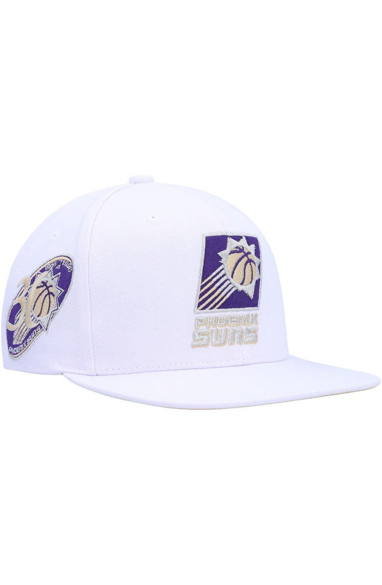 Mitchell & Ness Men's Mitchell & Ness White Phoenix Suns Hardwood Classics SOUL Snapback Hat, Main, color,
