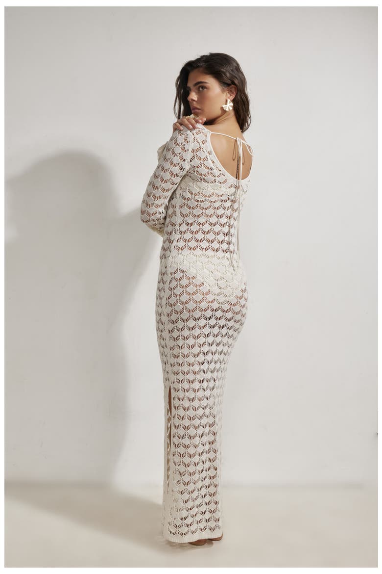 Rama Open Back Crochet Maxi Dress Cover-Up, Alternate, color, Beige