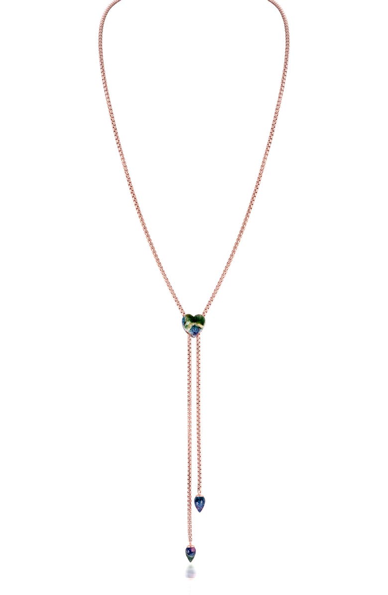LuvMyJewelry Luv Me Lace Ruby Fuchsite Slide Y-Necklace, Main, color, 14Kt Rose Gold Vermeil