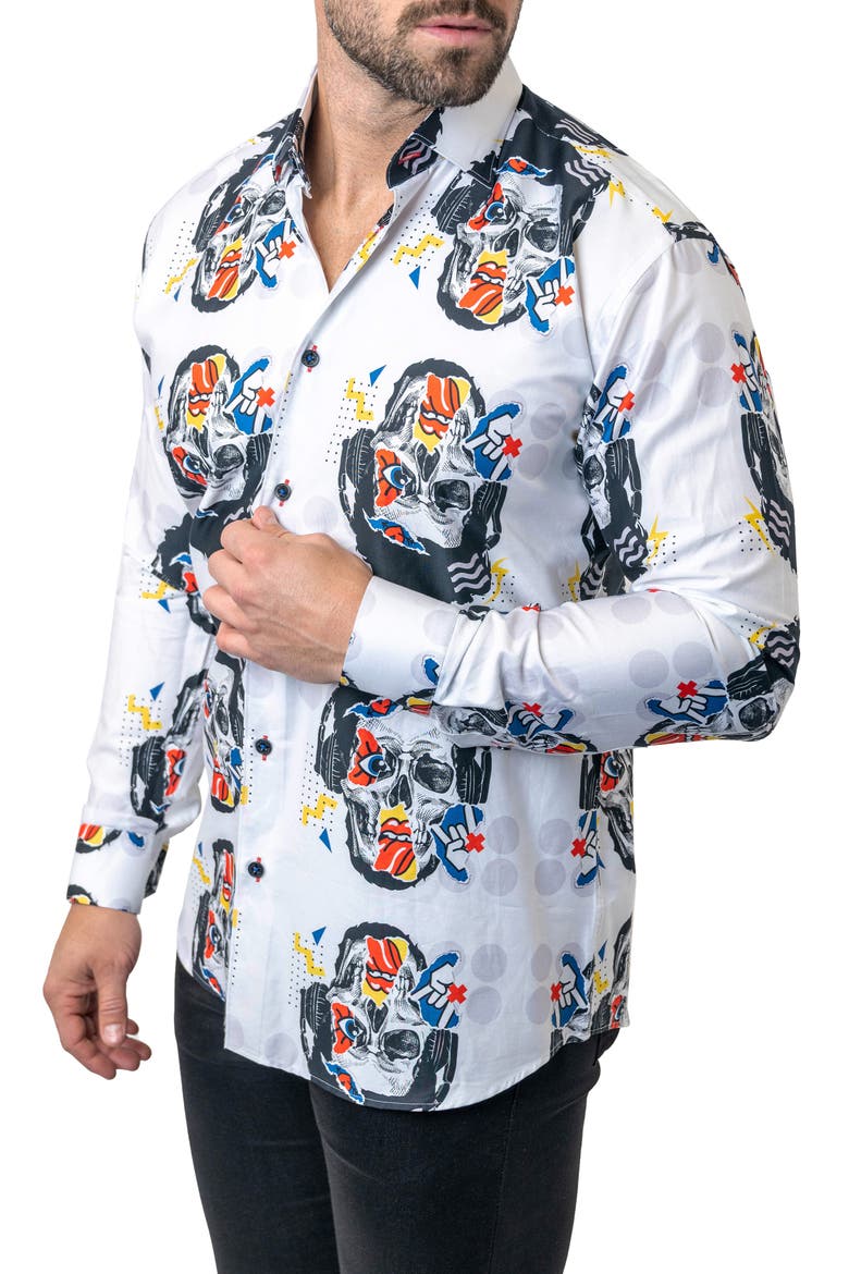 Fibonacci Stretchskullpuppet Performance Button-Up Shirt, Alternate, color, WHITE