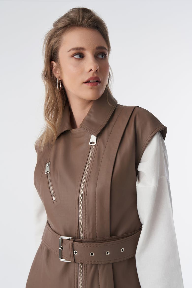 Stephanie Leather Vest, Alternate, color, Mocha Brown