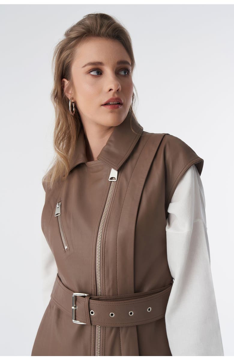 Furniq UK Stephanie Leather Vest, Alternate, color, Mocha Brown