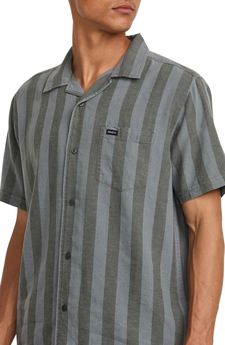 RVCA Love Stripe Linen Blend Camp Shirt, Alternate, color, 