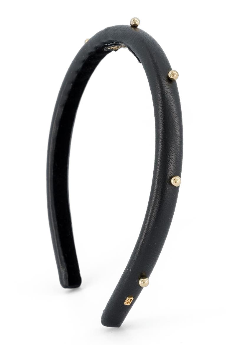 Belle de Jour Leather and Gold Studs Headband, Alternate, color, Black