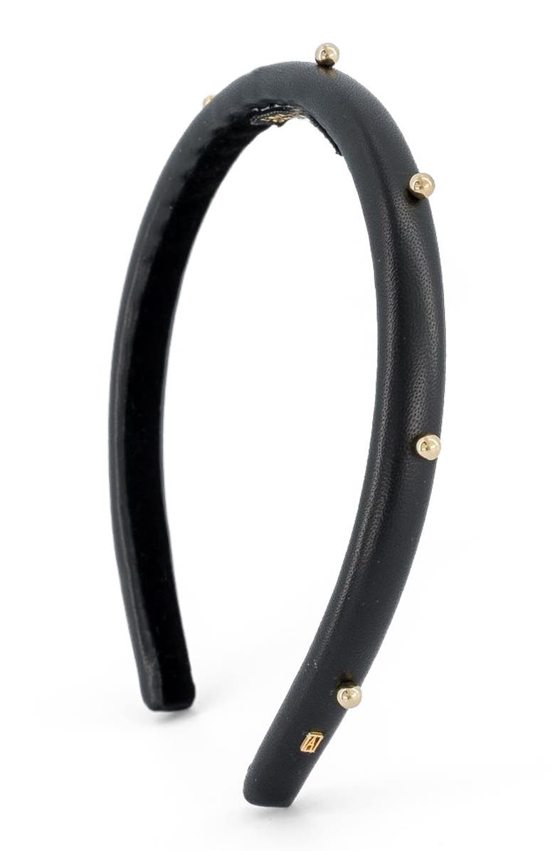 Alexandre de Paris Belle de Jour Leather and Gold Studs Headband, Alternate, color, Black