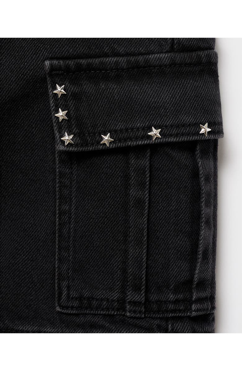 MANGO TEEN Star Stud Cargo Denim Miniskirt, Alternate, color, Black Denim