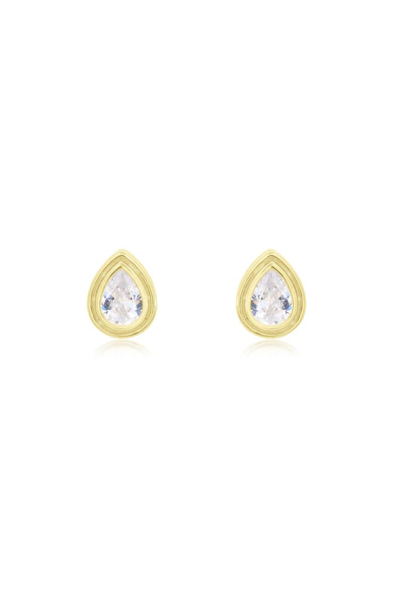 CZ Pear Double Bezel Stud Earrings, Alternate, color, Gold Plated Sterling Silver