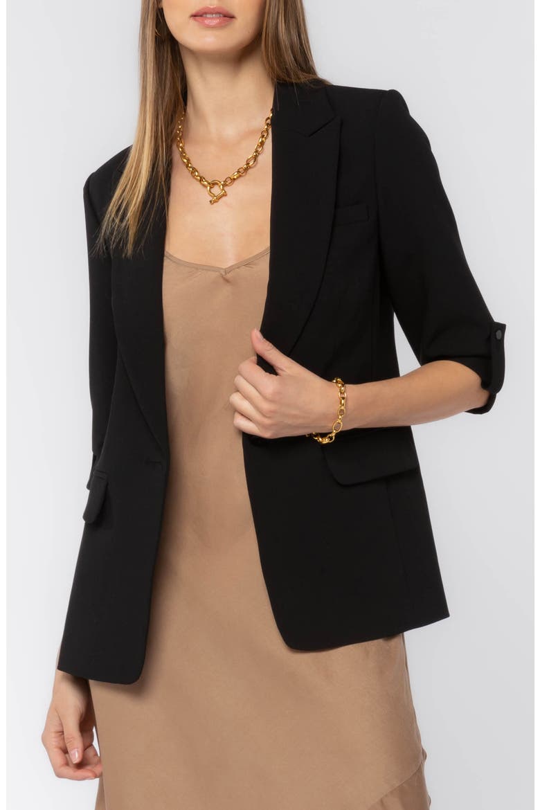 Lizzy Roll Tab Blazer, Main, color, BLACK