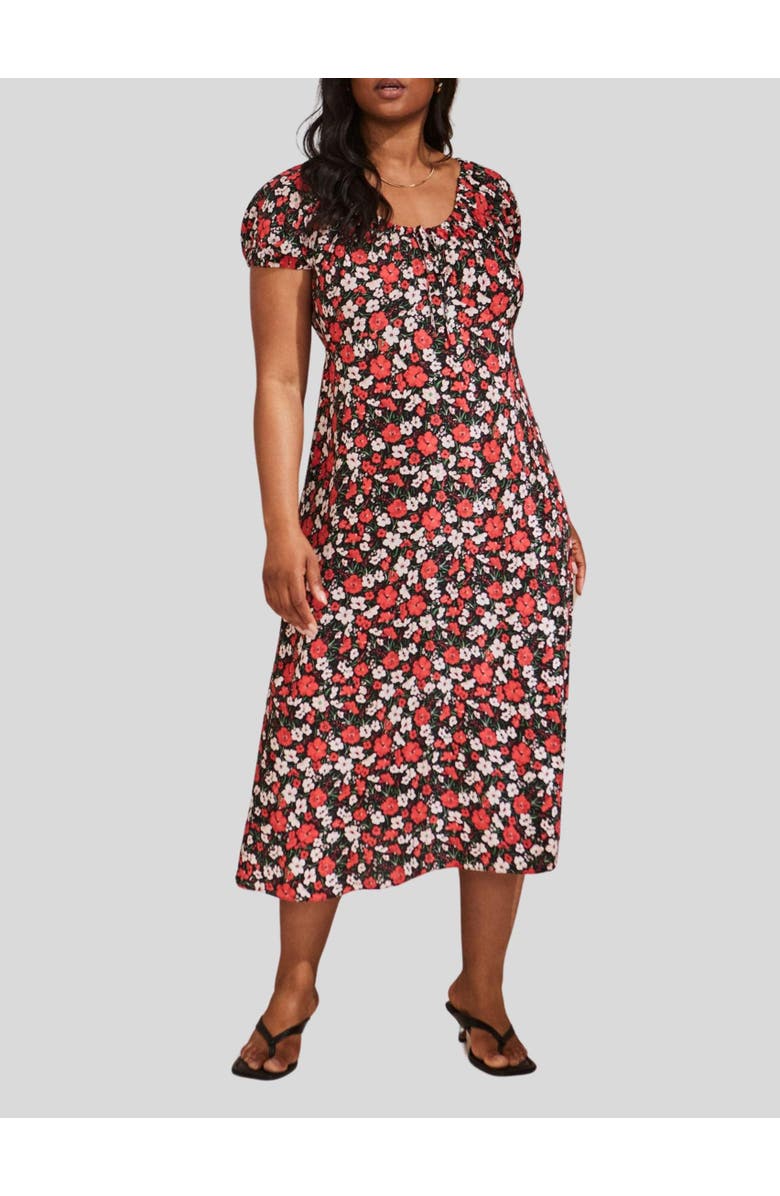 Live Unlimited Floral Gathered Neck Midi Dress, Alternate, color, Red