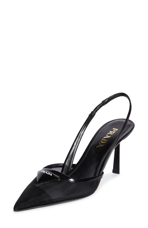 Prada 75 Logo Leather-trimmed Slingback Pumps In Nero