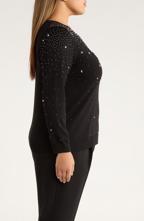 Anne Klein Rhinestone Boat Neck Sweater In Black