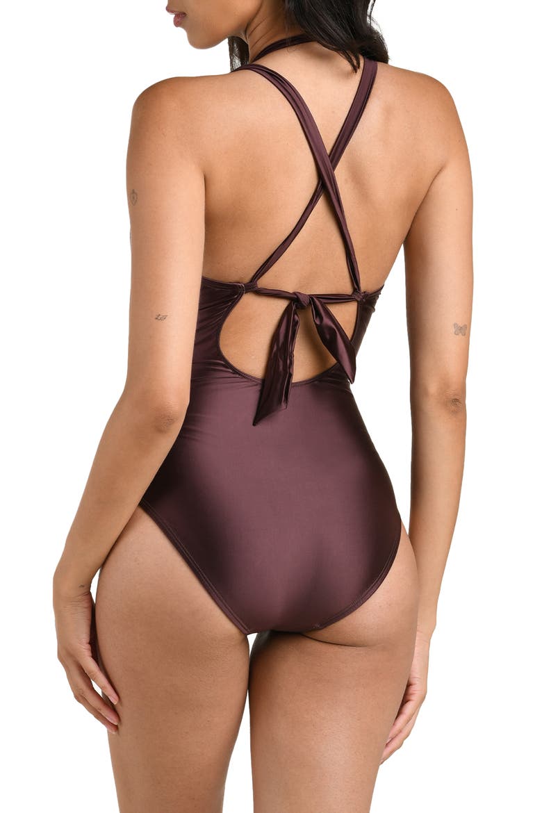 Earth High Neck One-Piece Swimsuit, Alternate, color, TRUFFLE