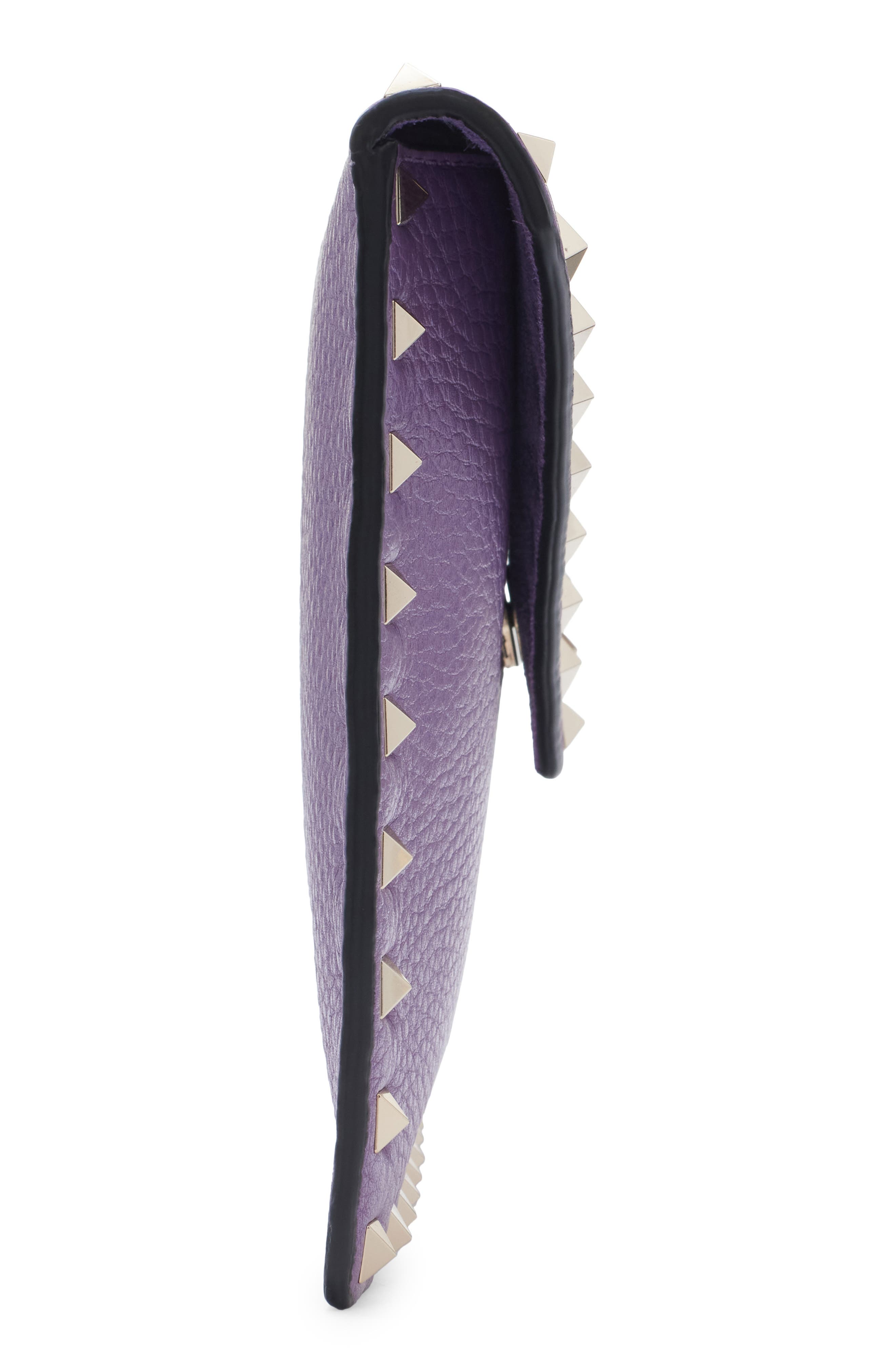 Medium Rockstud Leather Clutch, Alternate, color, VIOLET