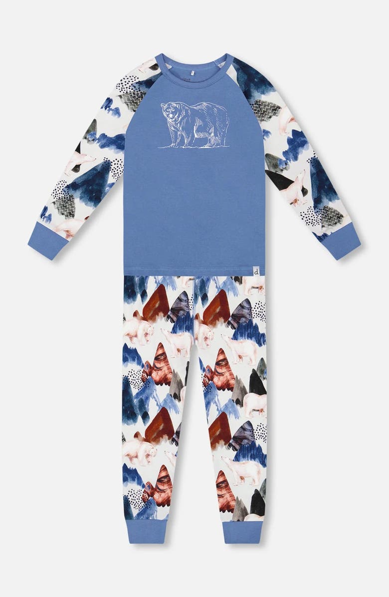 Deux par Deux Two-Piece Organic Cotton Pajama Set Bear, Main, color, Blue