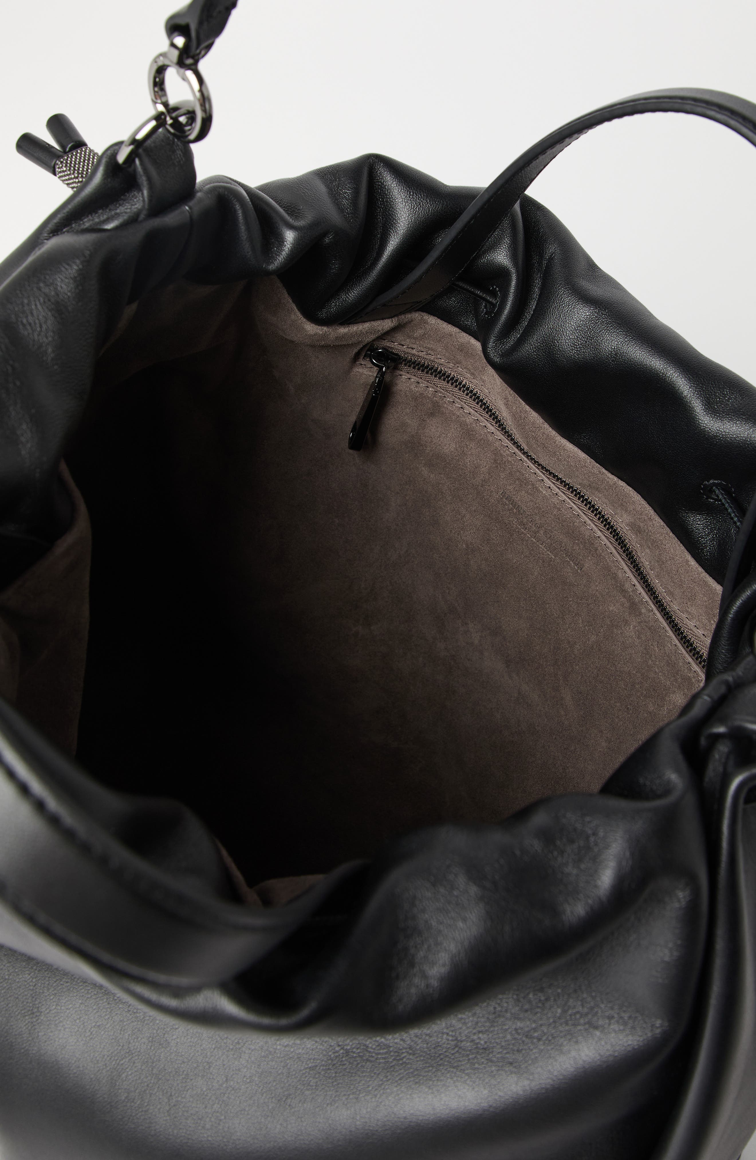 Brunello Cucinelli Large Soft leather Mellow Shopper bag, Alternate, color, Black