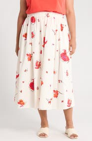 Renee C Floral Stretch Cotton Midi Skirt