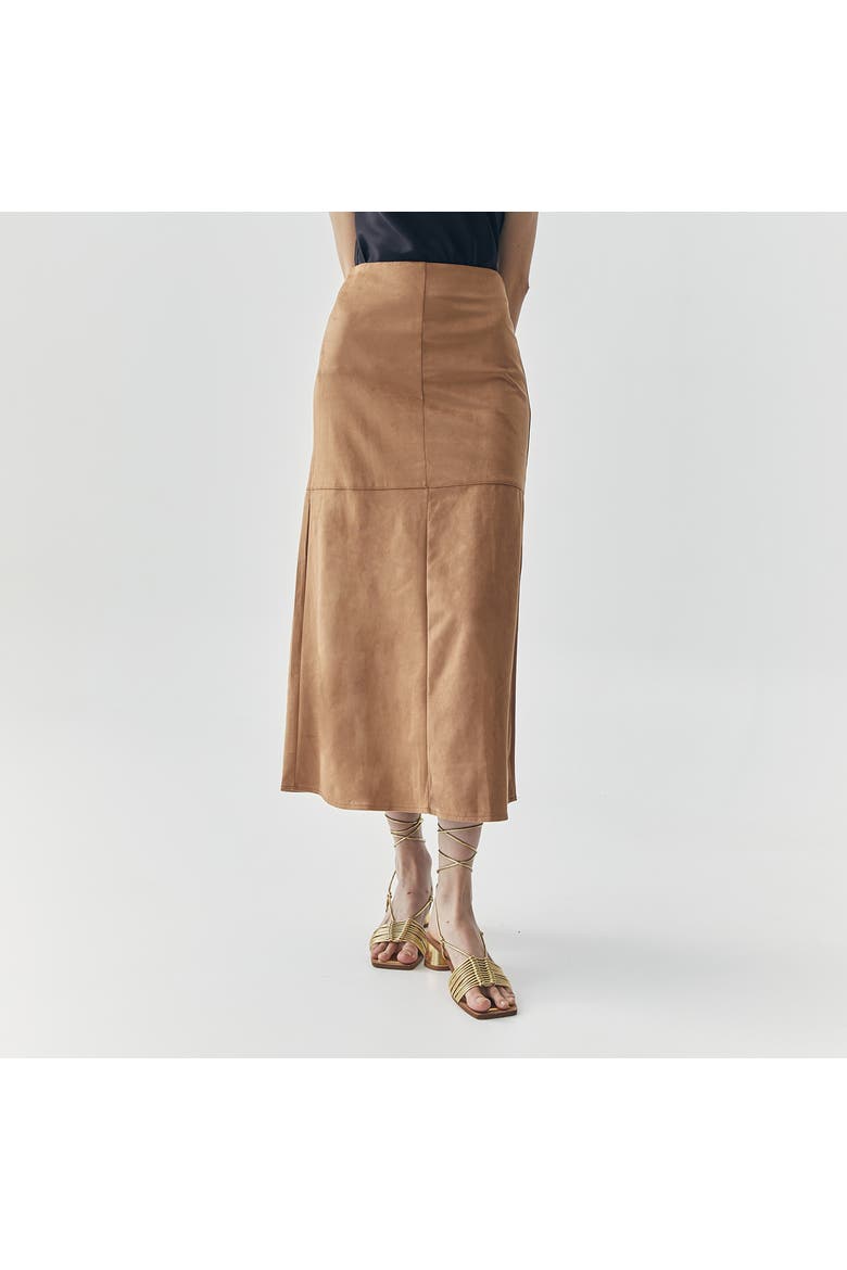 Fern Suede Midi Skirt, Main, color, Brown