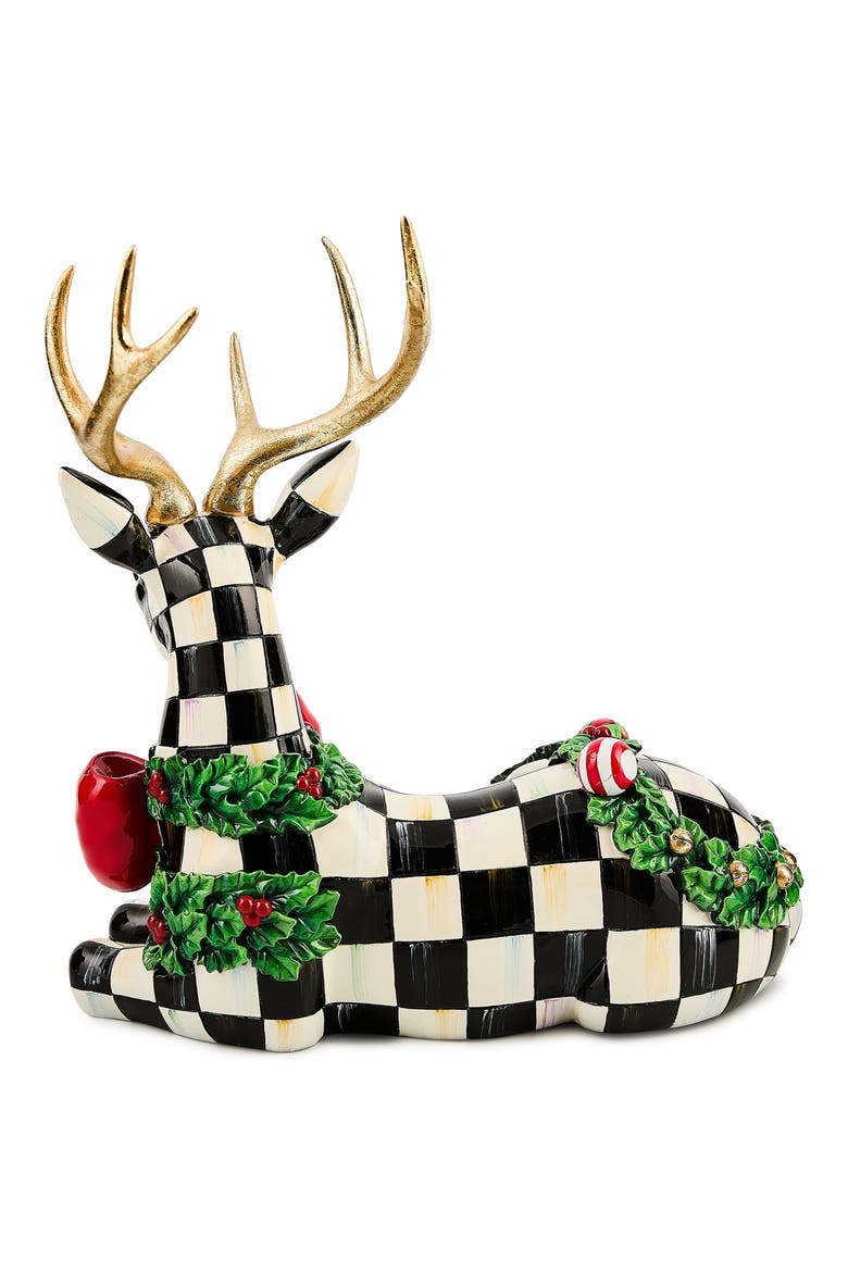 Holly Check Resting Deer Figurine, Alternate, color, BLACK