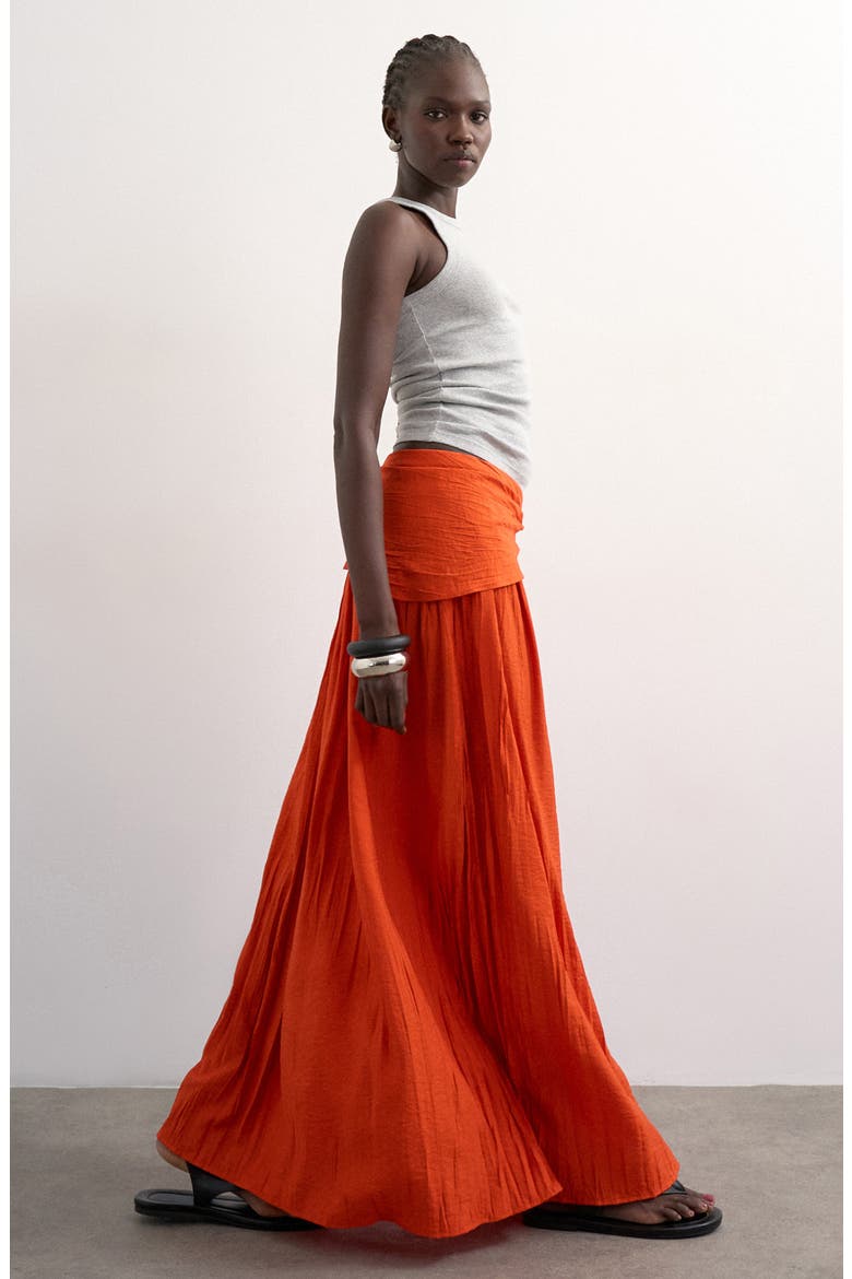 Sash Tie Crinkle Maxi Skirt, Alternate, color, ORANGE