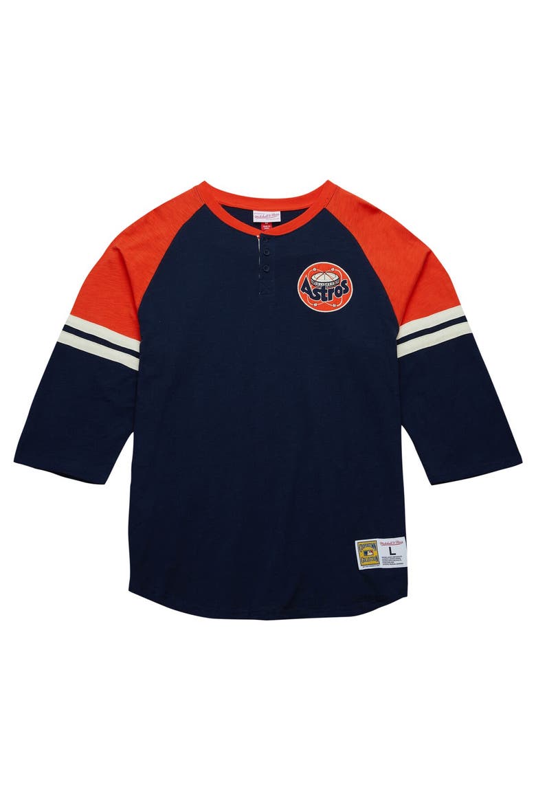 Men's Mitchell & Ness Navy Houston Astros Cooperstown Collection Legendary Raglan Slub Henley 3/4-Sleeve T-Shirt, Alternate, color, Navy