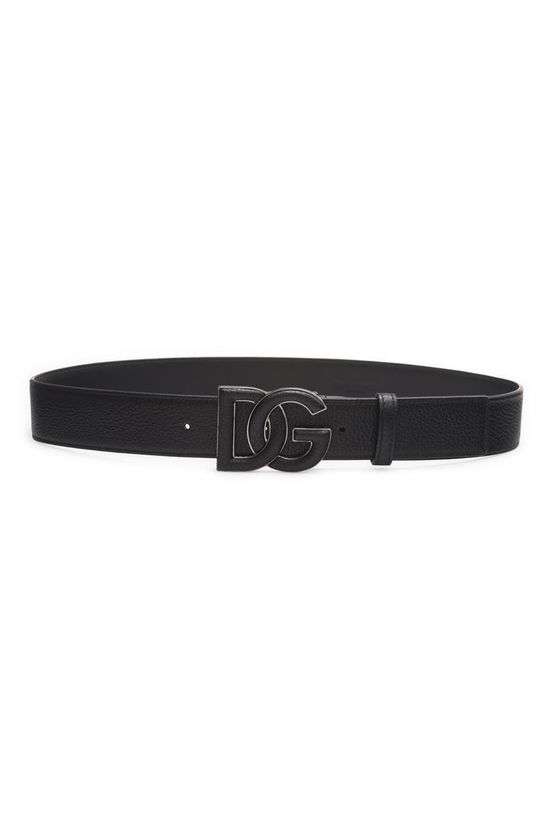 DG Logo Buckle Leather Belt, Main, color, NERO