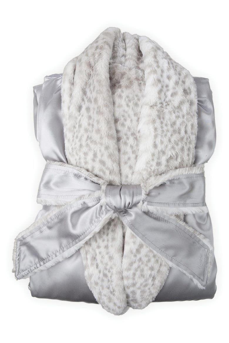 Luxe Leopard Faux Fur & Satin Robe, Main, color, SILVER