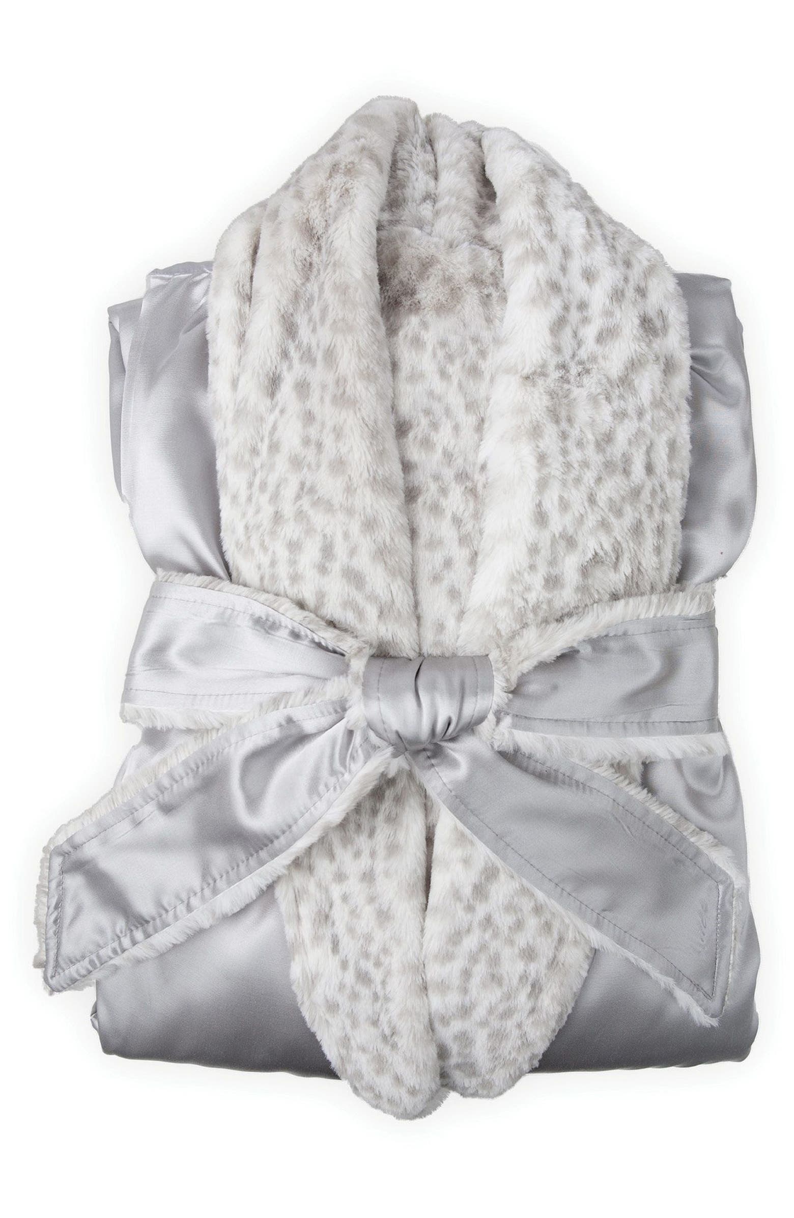 Giraffe at Home Luxe Leopard Faux Fur & Satin Robe | Nordstrom