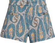 Etro Paisley Print Stretch Denim Shorts