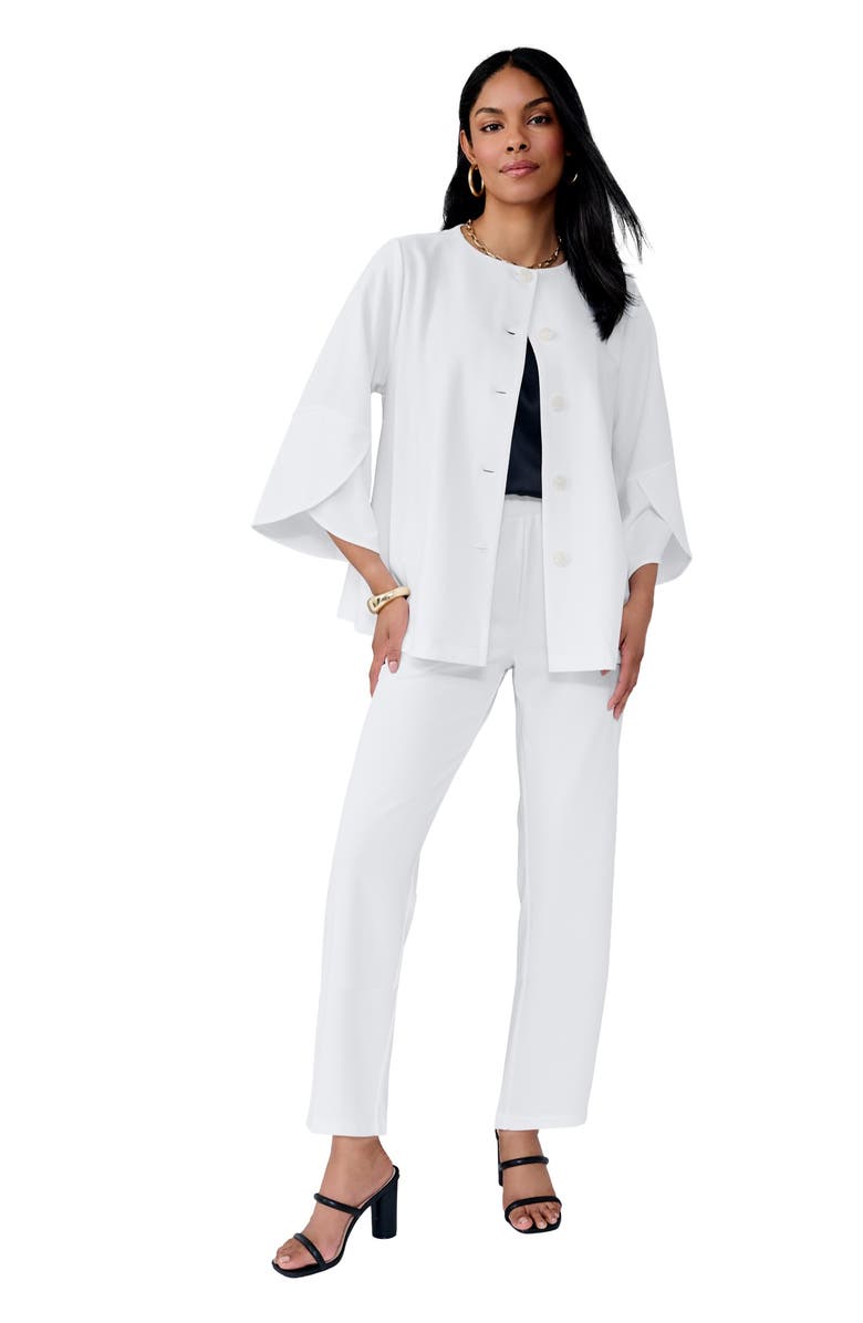 Jessica London Stretch Knit Crepe Bell Sleeve 2-Piece Set, Main, color, White
