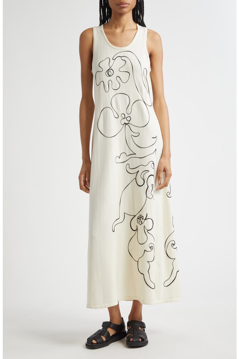 Helmi Baluns Embroidered Cotton Dress, Main, color, WHITE DARK GREY