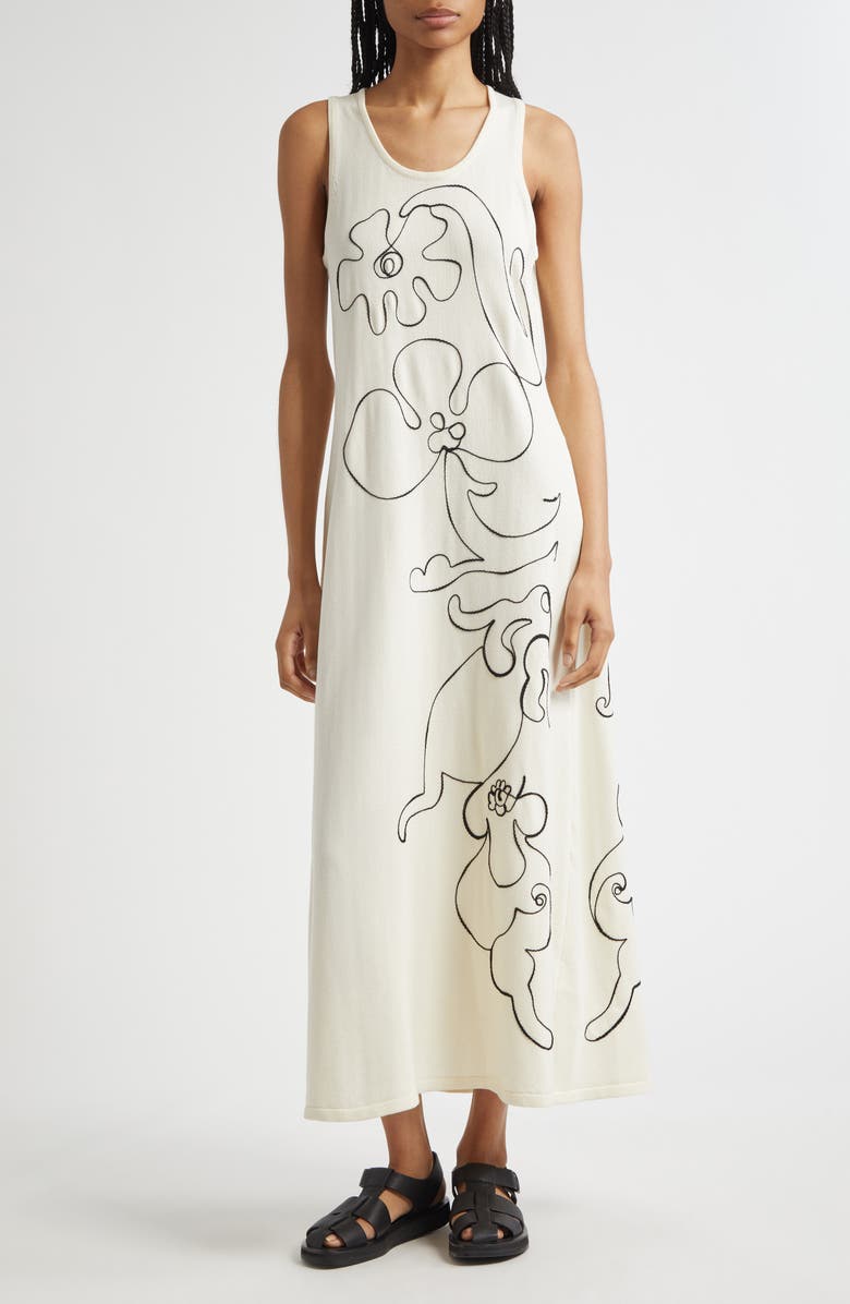 Marimekko Helmi Baluns Embroidered Cotton Dress, Main, color, White Dark Grey