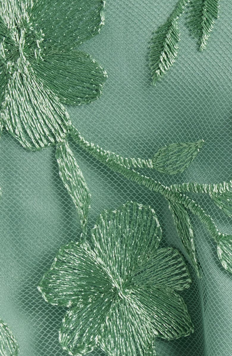 Tahari ASL Floral Embroidery Short Sleeve Gown, Alternate, color, Sage