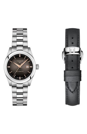Tissot T-my Diamond Automatic Bracelet Watch & Leather Strap Gift Set, 29.3mm In Anthracite
