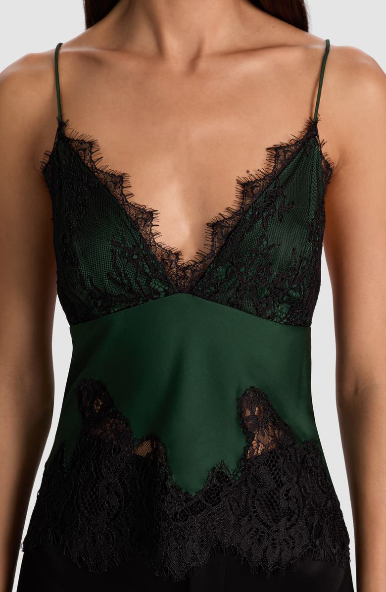 Alice + Olivia Claudia Lace & Satin Camisole, Alternate, color, Green Mystique/ Black