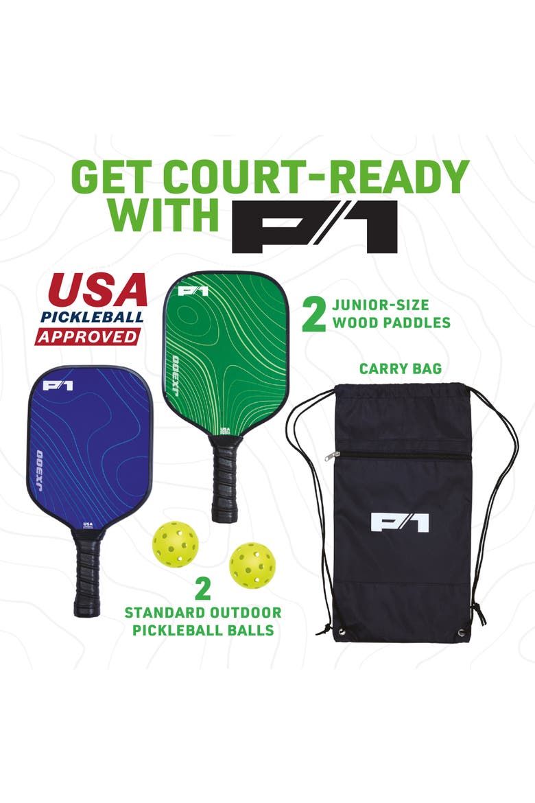 P1 Pickleball Starter Kit, Green & Blue, With Carry Bag, Family Game, Alternate, color, Multicolored