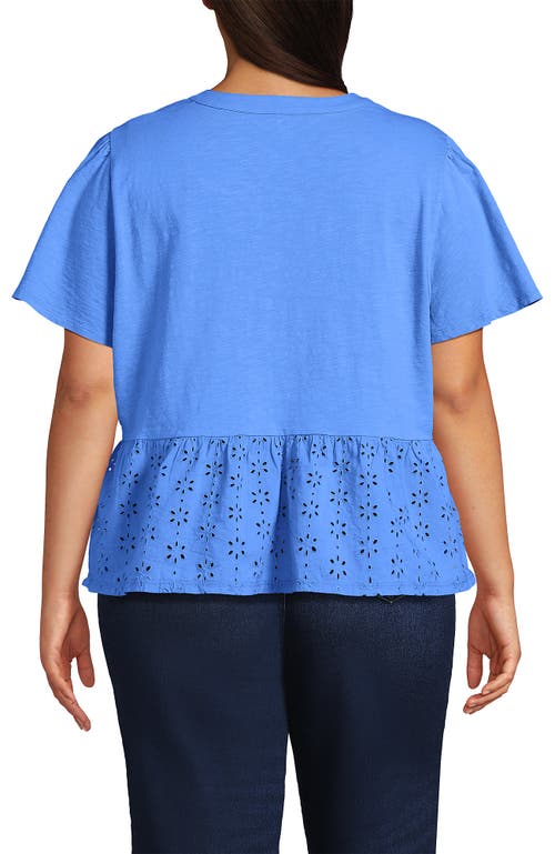Lands' End Plus Size Short Sleeve Mixed Media Eyelet Top