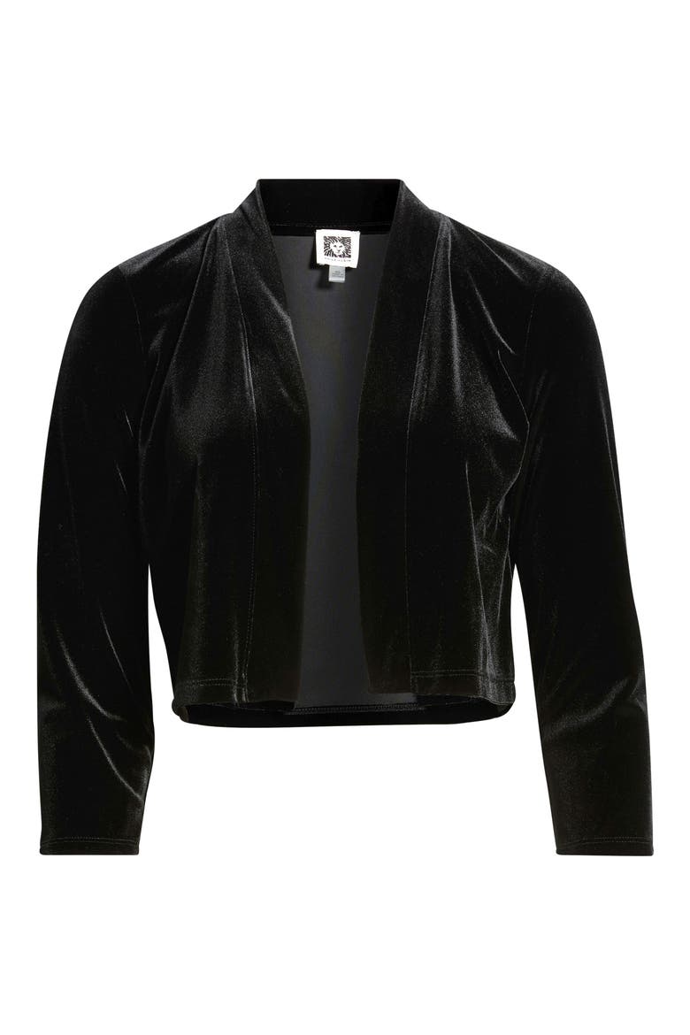 Three Quarter Sleeve Stretch Velvet Shurg, Alternate, color, ANNE BLACK
