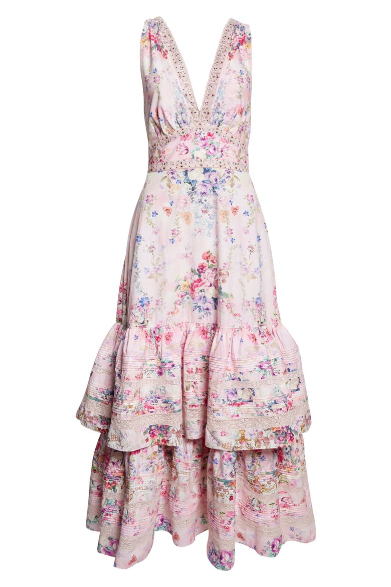Palatial Pastels Two-Tier Organic Cotton Maxi Dress, Alternate, color, PALATIAL PASTELS PALAPAST