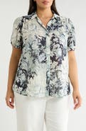 Adrianna Papell Scrunched Short Sleeve Button-Up Shirt