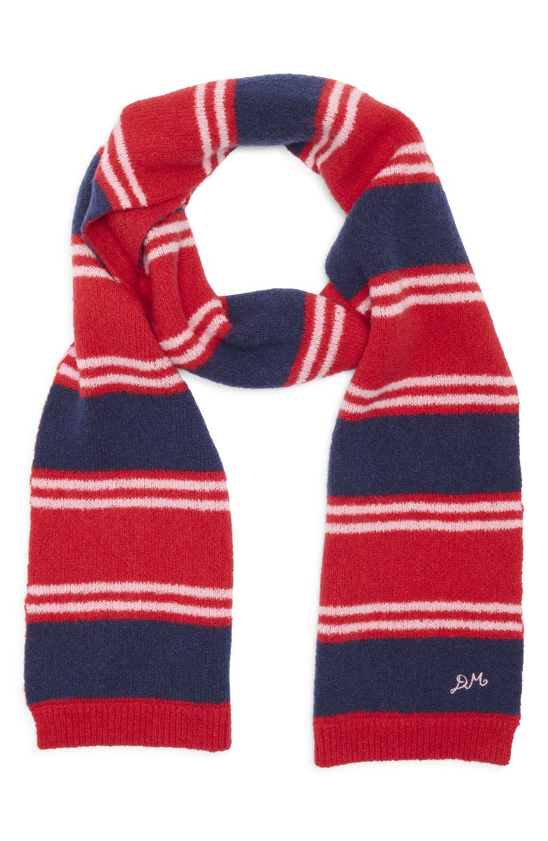 Damson Madder Bibi Stripe Skinny Wool Scarf, Alternate, color, Red Multi