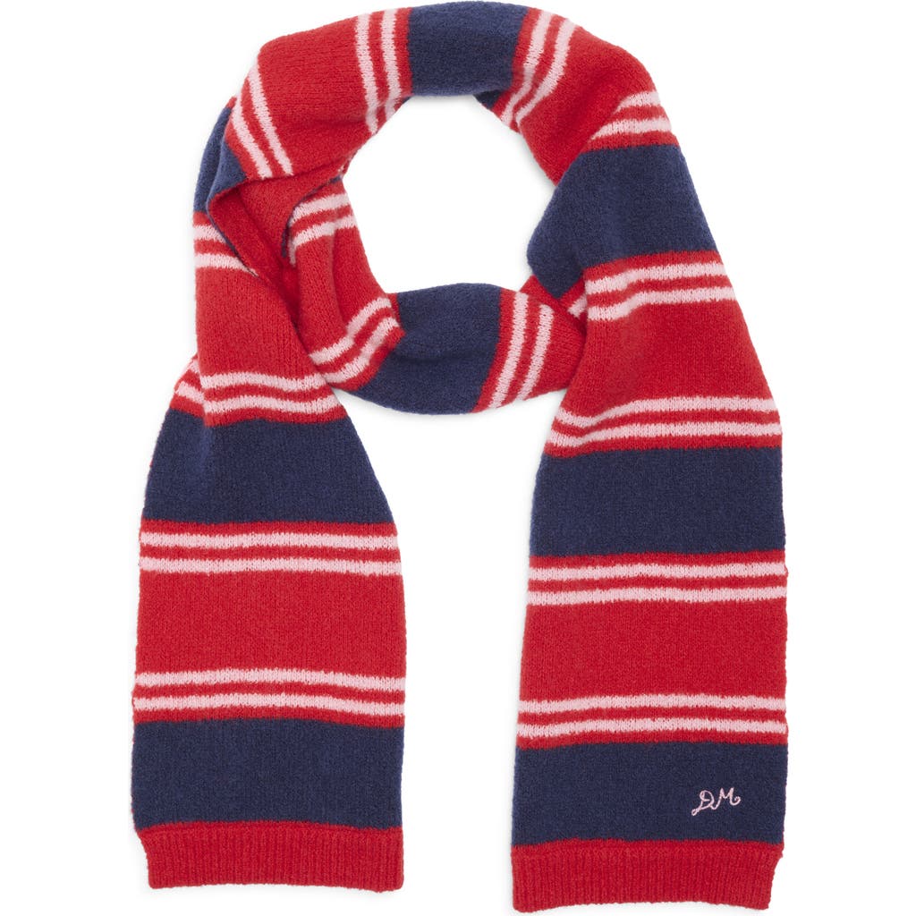 Damson Madder Bibi Stripe Skinny Wool Scarf In Red