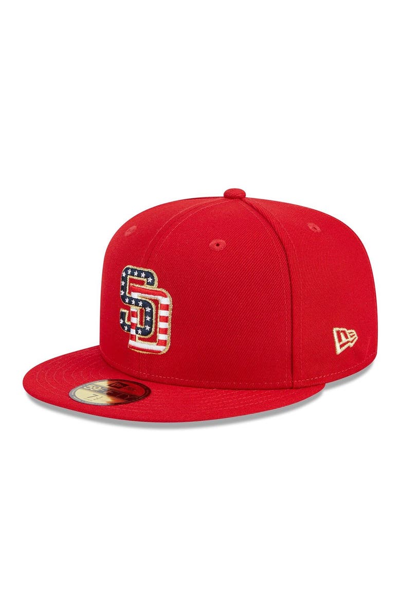 New Era Men's New Era Red San Diego Padres 2023 Fourth of July 59FIFTY Fitted Hat, Alternate, color, Red