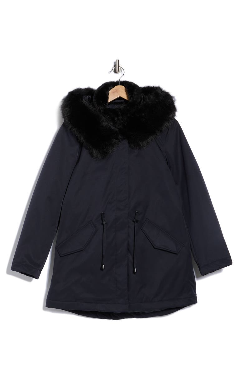 Sam Edelman Faux Fur Bib Hooded Insulated Jacket, Alternate, color, Navy