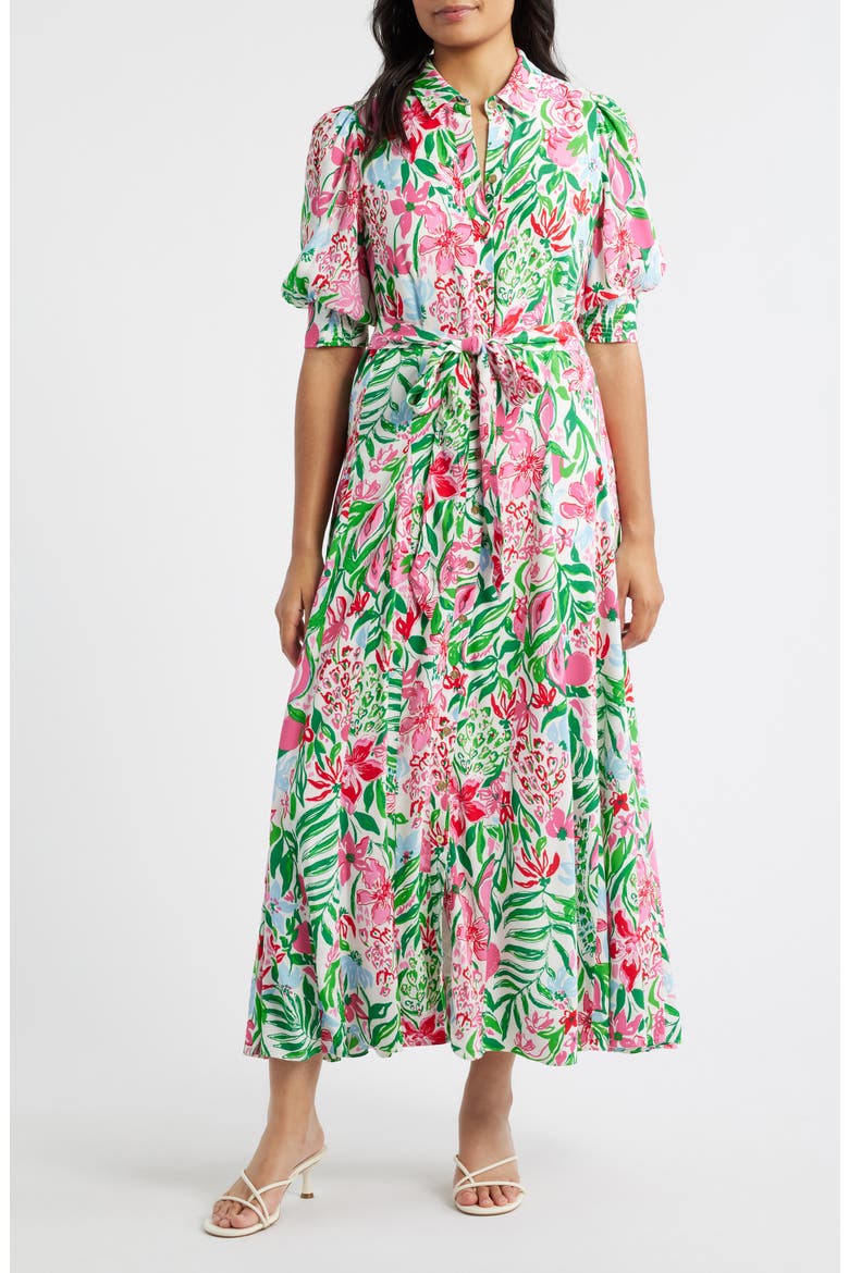 Larkyn Midi Shirtdress, Main, color, MULTI GLOWING GARDENS